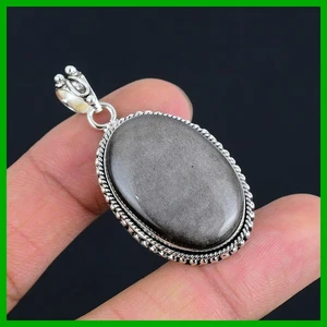 Friendship Day Sale Sterling Silver Oval Silver Sheen Obsidian Stone New Pendant - Picture 1 of 6