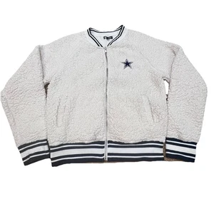 NFL Dallas Cowboys Womens Medium Sherpa Zip Up Cream Embroidered Team Logo - Picture 1 of 12