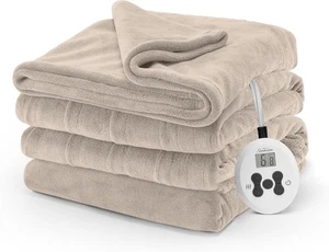 Sunbeam Full SizeElectric Royal Luxe Microplush Heated Blanket, 12 Heat Settings - Picture 1 of 9