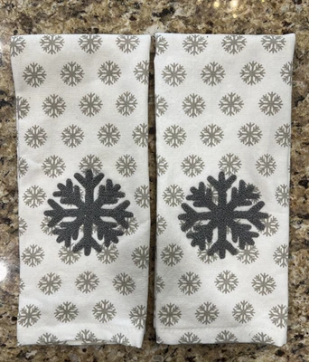 白色/灰色圣诞雪花毛圈盘/厨房毛巾 15.5 x 25.5 英寸 2 件套 — 第 1/4 张图片