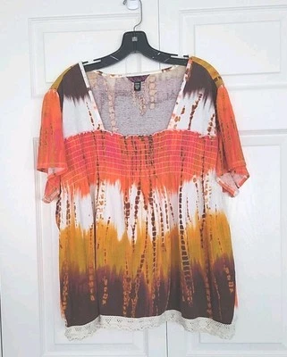 Top boho de lujo L.A azul para mujer talla 20/24 manga corta elástico crochet dobladillo Foto 1 de 4