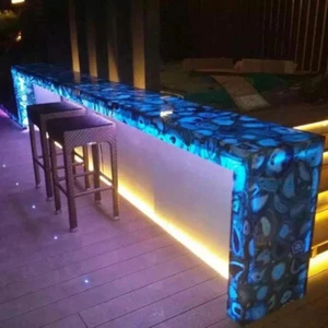 Tavolo da pranzo centrale in agata blu con piano di lavoro per mobili lastra cucina e deco - Foto 1 di 9