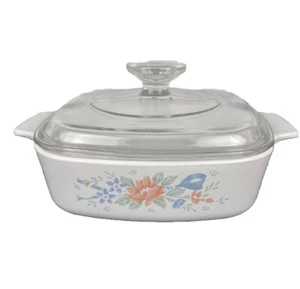 Corning Ware Casserole Dish A-1-B SYMPHONY Blue Pink Floral Unique Pyrex Lid VTG - Picture 1 of 10