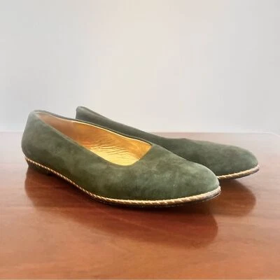 Vintage Anne Klein Forest Green Suede Slip-on Ballet Flats Semi Pointed Toes 7.5 - Изображение 1 из 4