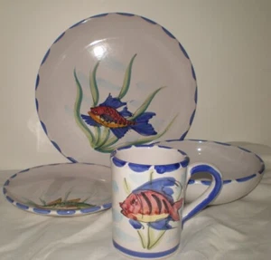 RARO Juego 4 Platos de Ensalada de Cena Vietri Al Mare Tazones de Sopa/Cereal Tazas de Café - Imagen 1 de 12
