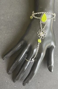 Peruvian Lime Green Glass Finger Ring Bracelet Harness Belly Dance Harem Peru - Picture 1 of 7