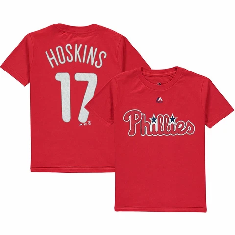 Rhys Hoskins Philadelphia Phillies #17 Red Youth Name & Number T-Shirt Cover