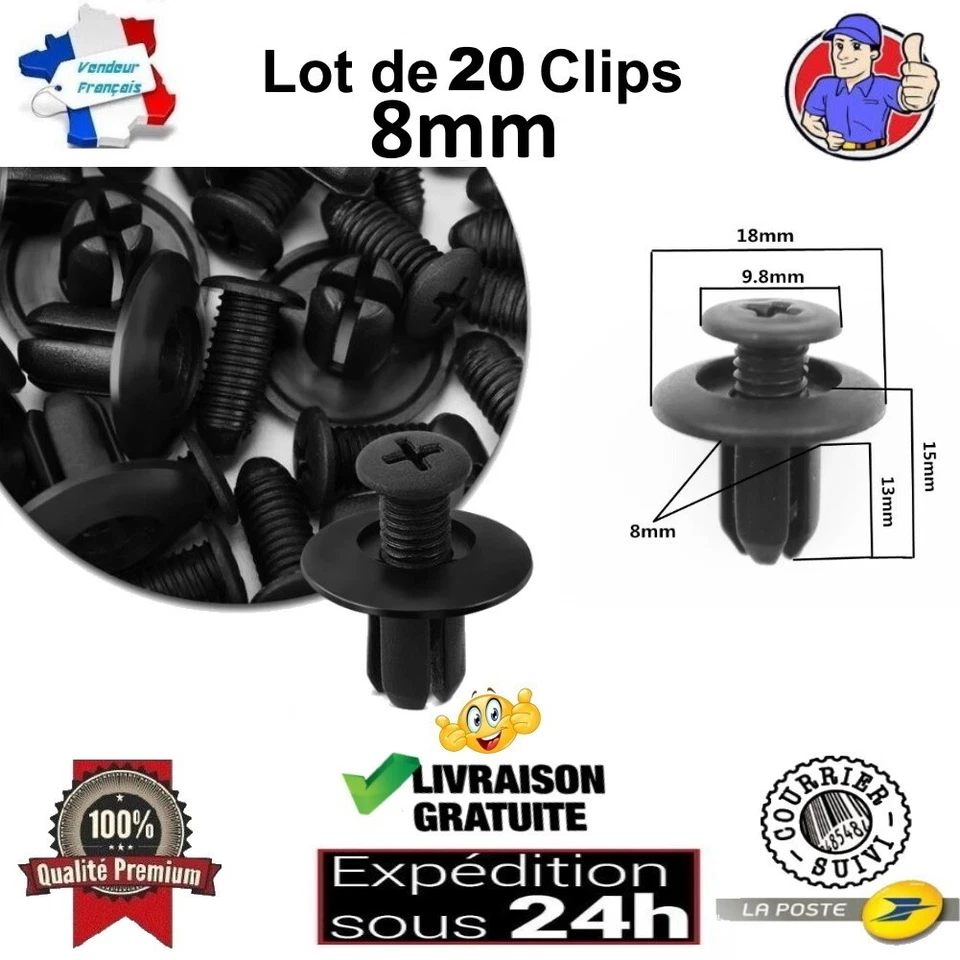 20 Clips Rivet de Fixation 8mm Pare-choc Pare-Boue Bmw Mini Cooper - Photo 1/4