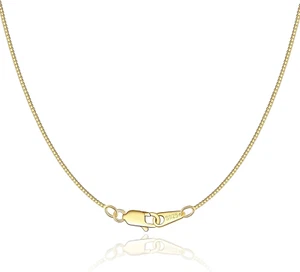 Solid 18K Gold over 925 Sterling Silver Chain Necklace for Women Girls, 0.8Mm Bo - Picture 1 of 12
