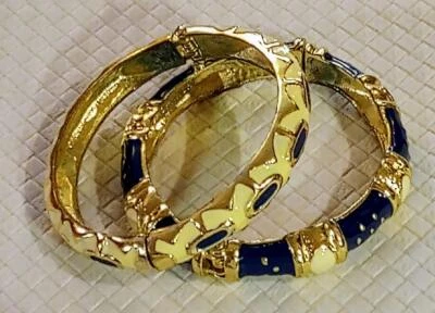 2 Pulseras Fornash Esmalte Años 80 Azul Marino y Blanco Bisagras Brazaletes Tono Dorado TAN DADY Foto 1 de 4