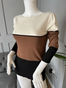 HOBBS Jumper Top Size Small S 3/4 Sleeve Wool Blend Colour Block - Imagen 1 de 8