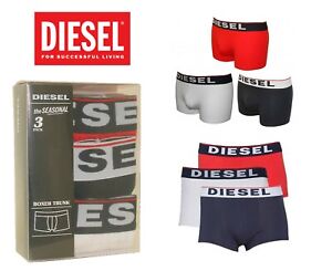DIESEL 3 Pack Men's Boxer Trunk-theSEASONAL Stretch Boxer Shorts- White/Navy/Red