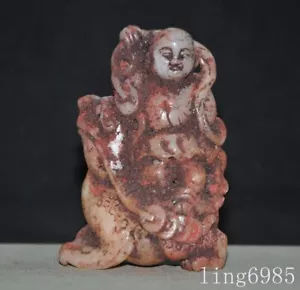 3,2 Zoll Han Dynastie Hetian Jade geschnitzt Reichtum Liuhai Goldene Kröte Bufo Spittor Statue - Bild 1 von 7