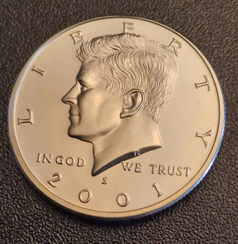 2001 S Silver Proof Kennedy Half Dollar - From a proof set - Free Shipping Cover