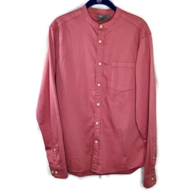 Asos Design Slim Denim Shirt in Pink with Grandad Collar Size Medium - Image 1 of 4