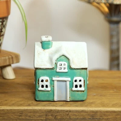 Ceramic Tealight Candle Holder Snowy  Cottage Shaped House Xmas Festive Ornament - Image 1 of 3