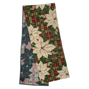 Vintage Christmas Table Runner Poinsietta Floral Holiday Runner White Red Green - Picture 1 of 2