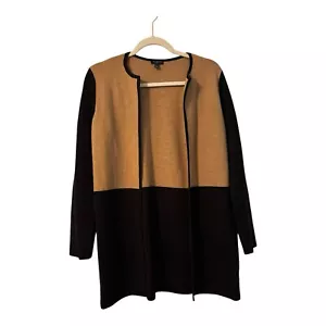 Talbots Sweater Womens Medium Petite Merino Wool Brown Black Open Cardigan - Picture 1 of 6