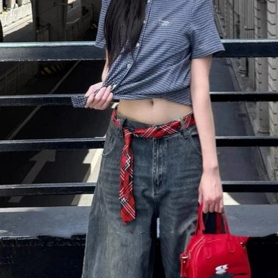 Long Skinny Plaid Striped Waist Belt With Jeans Necktie Scarf Decor Accessory - Image 1 of 4