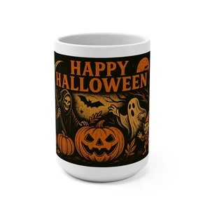 Halloween Themed Mug 15oz, Spooky Coffee Cup, Ghost Pumpkin Drinkware, [...] - Picture 1 of 5