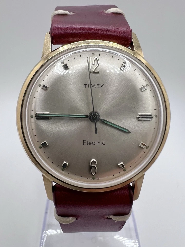 Vintage Anos 70 Timex França Elétrico Raro Coroa Traseira Elegante Relógio Extravagante - Imagem 1 de 4