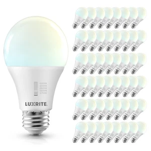 Luxrite A19 LED Light Bulb CRI90 5CCT Dimmable 1600LM 15W E26 ETL 48 Pack - Picture 1 of 7