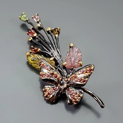 Broche de turmalina natural diseño joyería plata de ley 925/NB27444 Foto 1 de 4