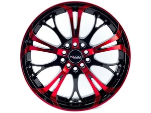 Kudo Racing Defuse 17x7 5x100 5x114.3 Black with Red Oil Face Wheels Rims (4) - Picture 1 of 9