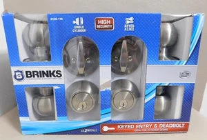 BRINKS Keyed Entry & Deadbolt High-Security Door Lock 2 PACK Satin Nickel NEW - Picture 1 of 17