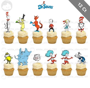 12 Dr Seuss Cupcake Topper Cat in the Hat Thing one Eggs Pick Favor Party - Picture 1 of 1