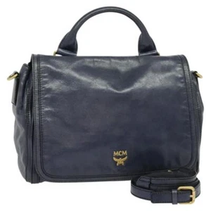 MCM Handtasche Leder 2-Wege Navy Gold Auth 117372 - Bild 1 von 23