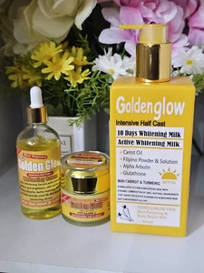 Set 3 in 1 Golden Glow Latte Corpo 500ml, Crema Viso + Siero - Foto 1 di 4
