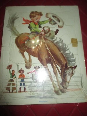 PLAYSKOOL Vintage  LITTLE BROCO BUSTER Cowboy Horse TRAY JIGSAW PUZZLE - 1970's - Image 1 of 3