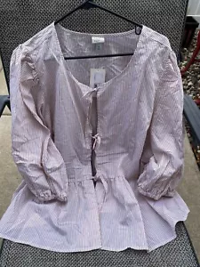 ~Women's Balloon 3/4 Sleeve Tie-Front Blouse - A New Day~Beige Striped~2X~NWT's - Picture 1 of 2