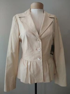 NWT $255 size 6 / 8 VINTAGE ETCETERA KHAKI STRETCH COTTON PINSTRIPE JACKET - Picture 1 of 5