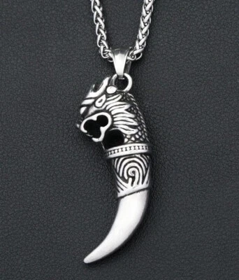 316L EDELSTAHL *** XXL Großer keltischer Zahn Wolfszahn Amulett Anhänger, Kette - Bild 1 von 4