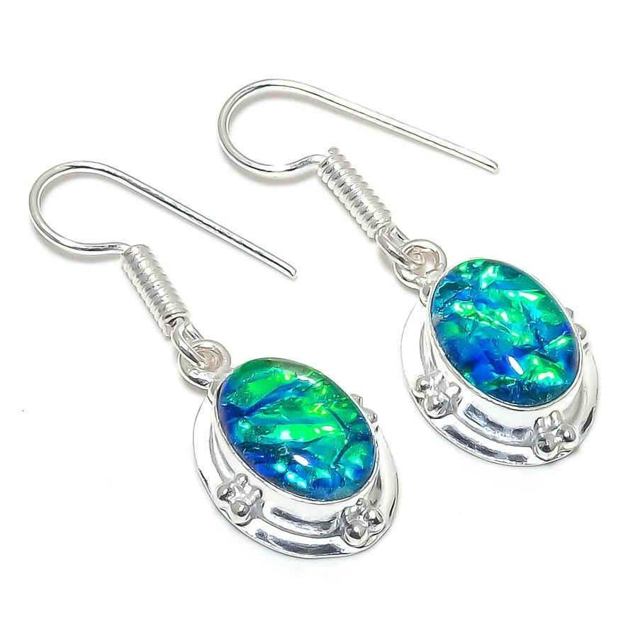 Pendiente de joyería de plata de ley 925 hecho a mano con piedras preciosas de ópalo triplete talla 2,5"" Foto 1 de 1