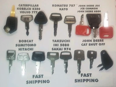 (16) Equipment Key Set, CAT, Bobcat, Volvo, John Deere Hitachi, Komatsu, JCB, NH - Image 1 of 4