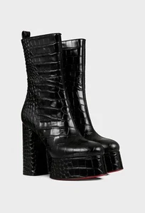 CHRISTIAN LOUBOUTIN Crocodile Embossed Leather Izamayeah Platform Boot 39 US 9 - Picture 1 of 8