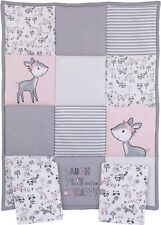 Little Love By Nojo Sweet Deer, Grey, Pink, White 3Piece Nursery Mini Crib