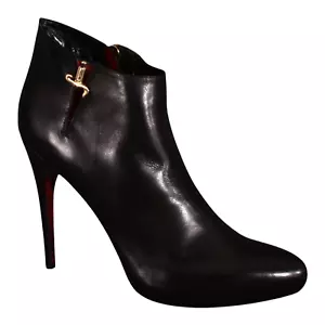 Cesare Paciotti Booties Shoes Black Leather Stiletto Heels Women's Size 10 NEW - Picture 1 of 7