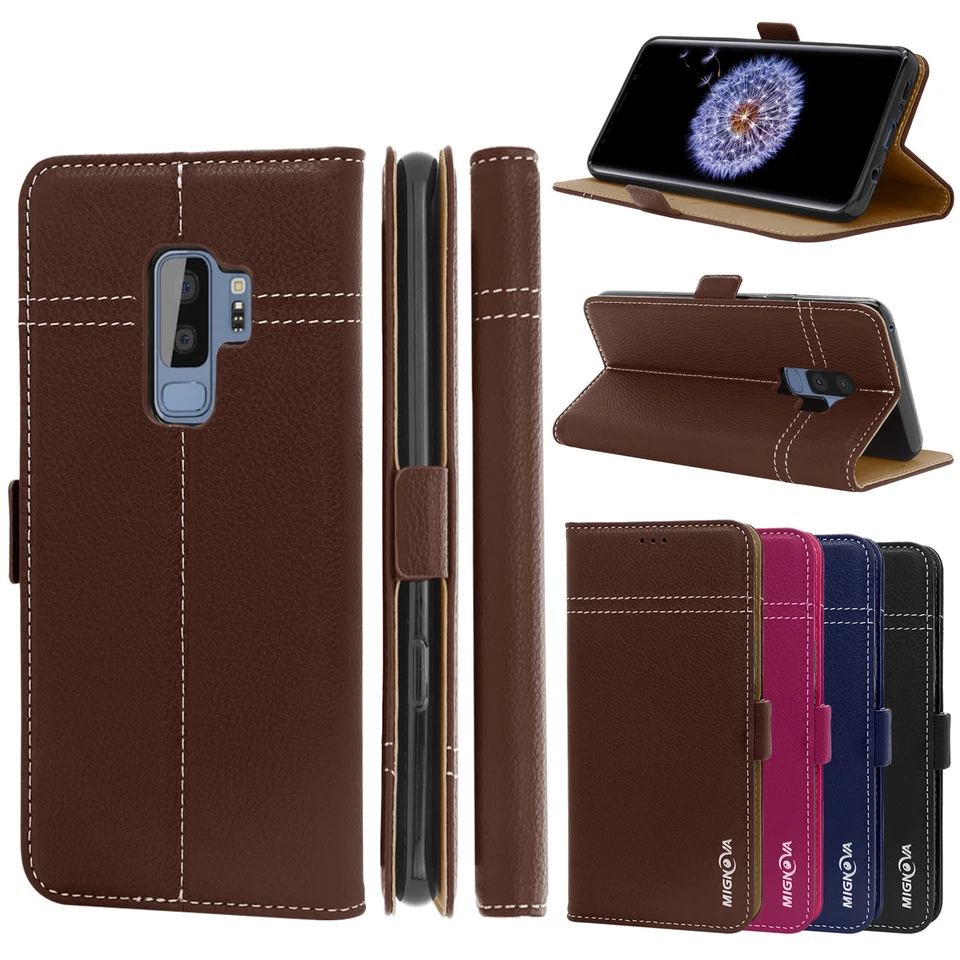 MIGNOVA For Samsung Galaxy S9/S9+ Plus Genuine Leather Slim Flip Wallet Card Case Cover