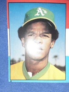 1982 Topps Mini Sticker- Rickey Henderson #8- oakland Athletic HOF
