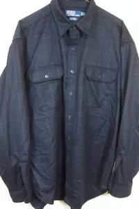 NEW VTG Ralph Lauren Polo 100% Wool Lowell Sport Shirt Dark Blue XL 17.5x36 - Picture 1 of 4