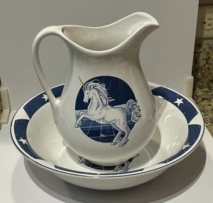 TIENSHAN Stoneware RARE UNICORN Water Pitcher + Basin / Jug + Serving Bowl 12” - Picture 1 of 23