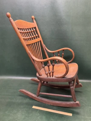 Antique Oak Wood Stick and Ball Children Child's Rocking Chair - Image 1 of 4
