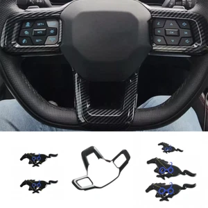 Carbon Fiber Black Steering Wheel Panel Cover Trim for Ford Mustang 2024 2025 - Bild 1 von 11