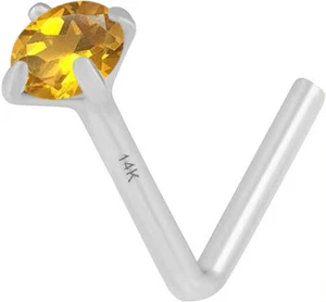 14K Solid Gold Nose Ring 20 Gauge Natural Citrine Round Shape Natural Gemstone - Picture 1 of 8