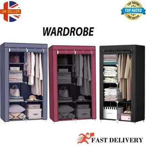 Wardrobe With Hanging Rail Shelving Clothes Storage Large Cupboard Fabric Canvas - Picture 1 of 21
