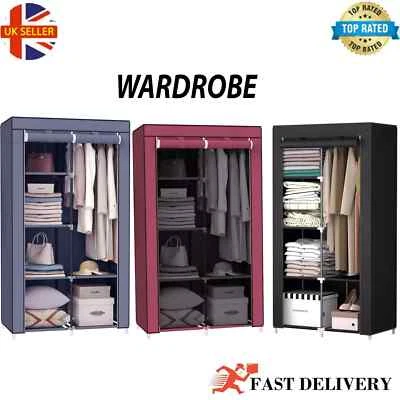 Wardrobe With Hanging Rail Shelving Clothes Storage Large Cupboard Fabric Canvas - Image 1 of 4